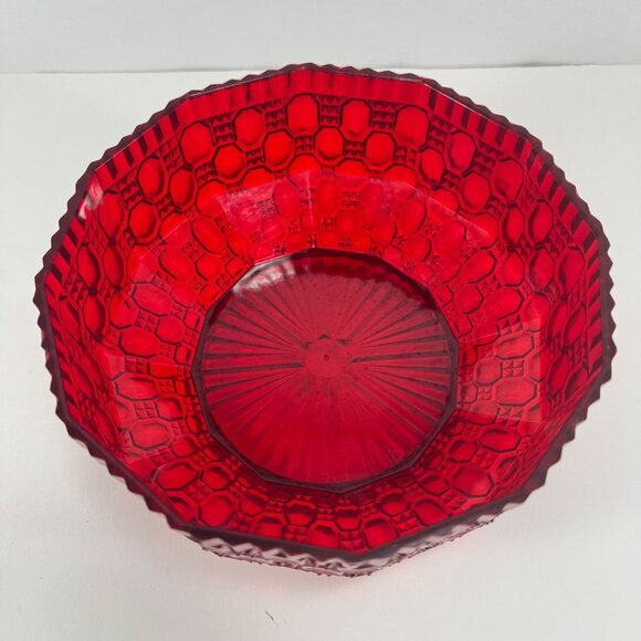 Vintage Regaline Red Plastic Bowl Ruby Pattern Octagon Retro Mid Century - Picture 3 of 5